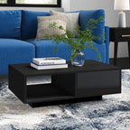 Contemporary Black LED Coffee Table With Minimalist Open Storage Shelf