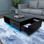 Contemporary Black LED Coffee Table With Minimalist Open Storage Shelf
