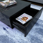 Contemporary Black LED Coffee Table With Minimalist Open Storage Shelf