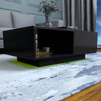 Contemporary Black LED Coffee Table With Minimalist Open Storage Shelf