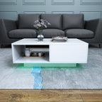 Contemporary White LED Coffee Table With Minimalist Open Storage Shelf