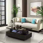 Modern Low Profile Black LED Coffee Table With Storage Cabinet