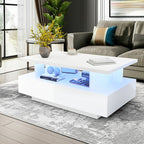 Modern Low Profile White LED Coffee Table With Storage Cabinet