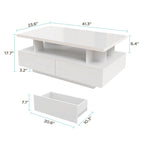 Modern Low Profile White LED Coffee Table With Storage Cabinet