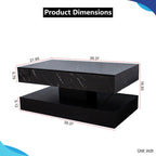 Modern Marble Pattern Black LED Coffee Table With Drawer Storage Design