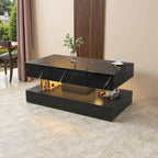 Modern Marble Pattern Black LED Coffee Table With Drawer Storage Design