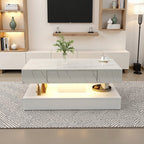 Modern Marble Pattern White LED Coffee Table With Drawer Storage Design