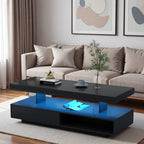 Modern Storage Black LED Coffee Table With Drawer & Open Shelf