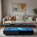 Modern Storage Black LED Coffee Table With Drawer & Open Shelf