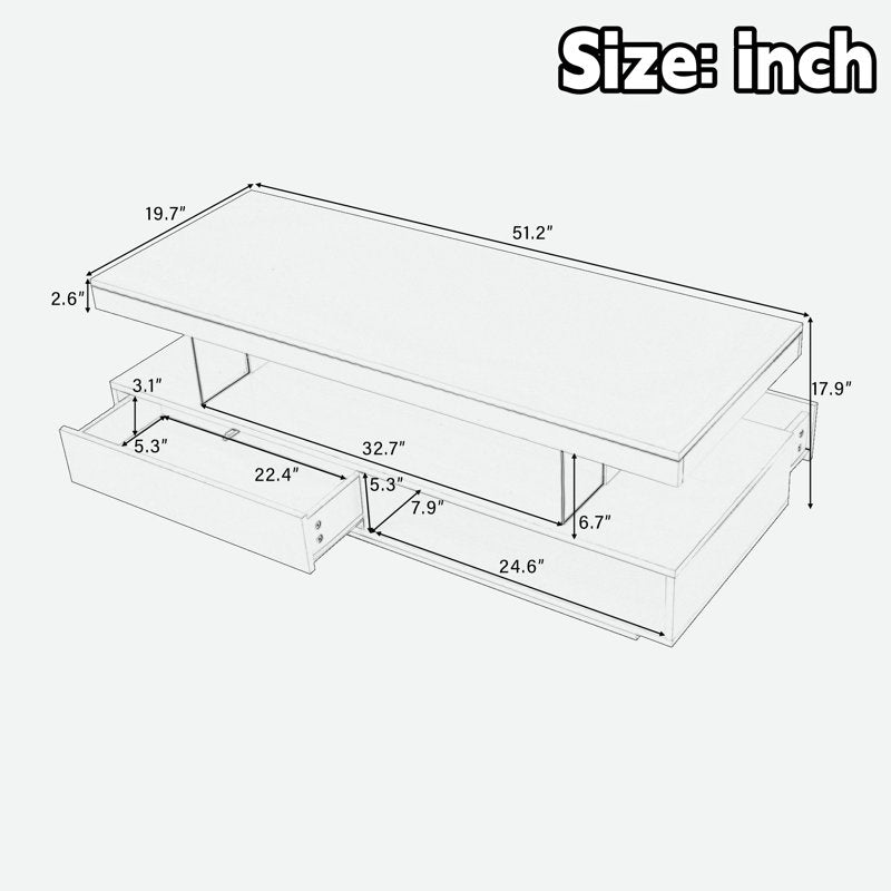 Modern Storage Black LED Coffee Table With Drawer & Open Shelf