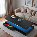 Modern Storage Black LED Coffee Table With Drawer & Open Shelf