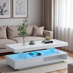 Modern Storage White LED Coffee Table With Drawer & Open Shelf