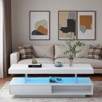 Modern Storage White LED Coffee Table With Drawer & Open Shelf