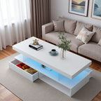 Modern Storage White LED Coffee Table With Drawer & Open Shelf