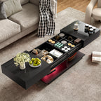 Modern Low Profile Black LED Coffee Table With Display Shelf