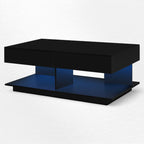 Modern Low Profile Black LED Coffee Table With Display Shelf