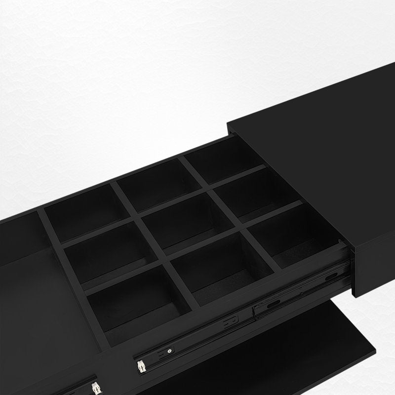 Modern Low Profile Black LED Coffee Table With Display Shelf