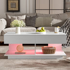 Modern Low Profile White LED Coffee Table With Display Shelf