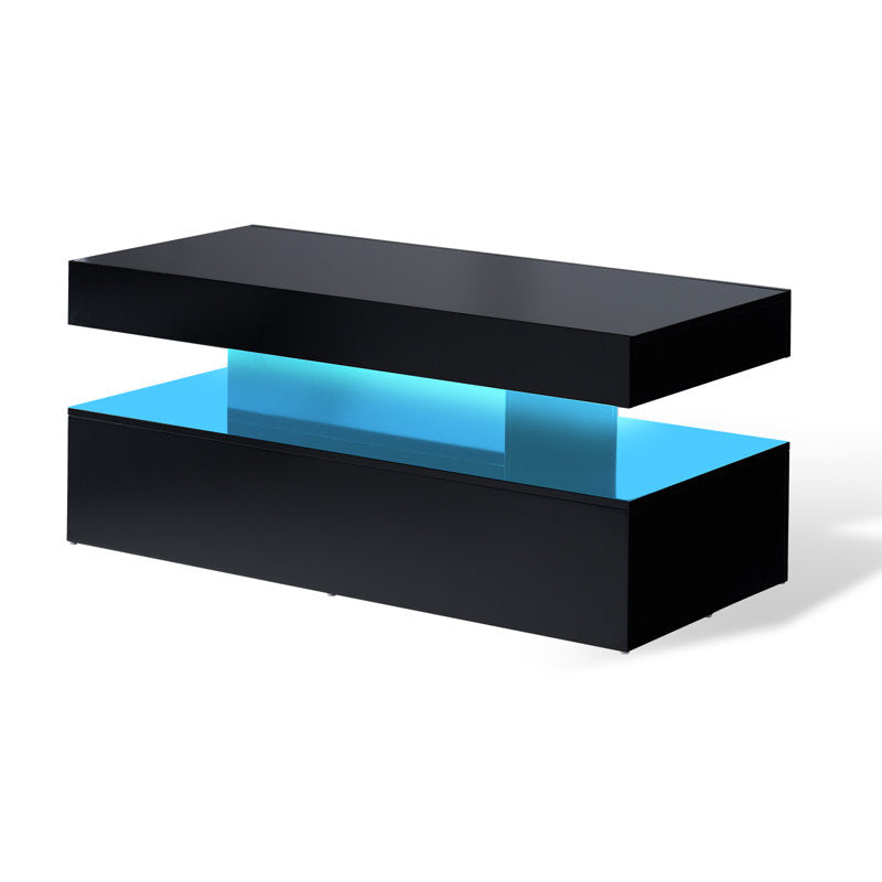 Rectangular Black LED Coffee Table With High Gloss Top & Open Shelf