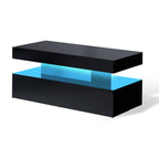 Rectangular Black LED Coffee Table With High Gloss Top & Open Shelf