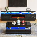 Rectangular Black LED Coffee Table With High Gloss Top & Open Shelf