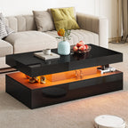 Rectangular Black LED Coffee Table With High Gloss Top & Open Shelf