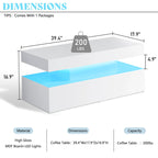 Rectangular White LED Coffee Table With High Gloss Top & Open Shelf
