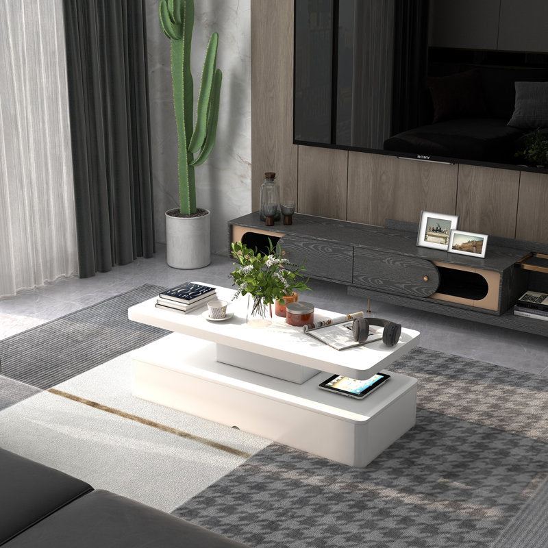 Modern Center White LED Coffee Table With Display Shelf Storage