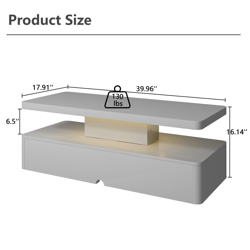 Modern Center White LED Coffee Table With Display Shelf Storage