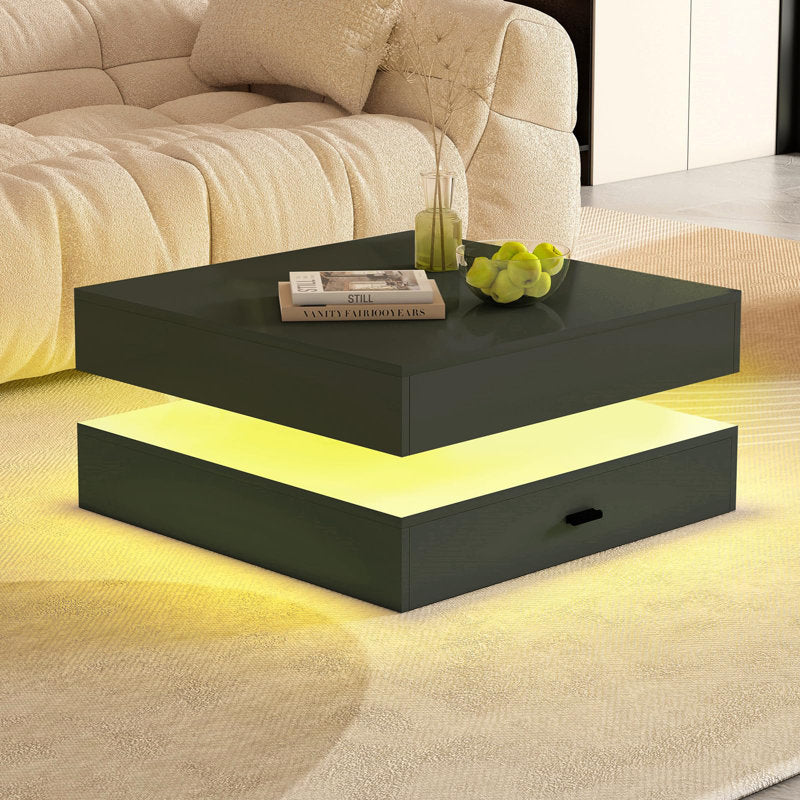Modern Living Room Black LED Coffee Table With Drawer Storage