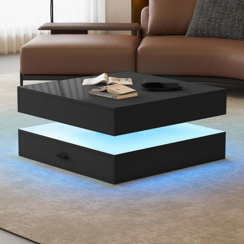 Modern Living Room Black LED Coffee Table With Drawer Storage
