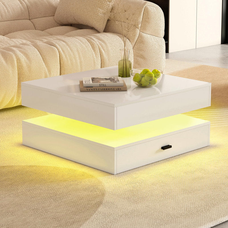 Modern Living Room White LED Coffee Table With Drawer Storage