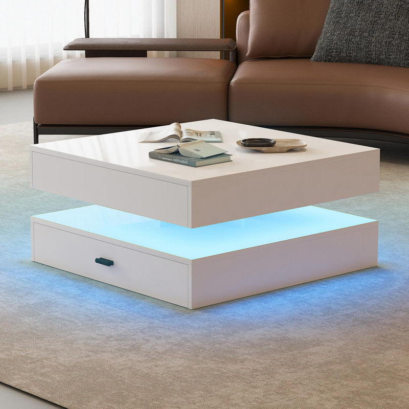 Modern Living Room White LED Coffee Table With Drawer Storage