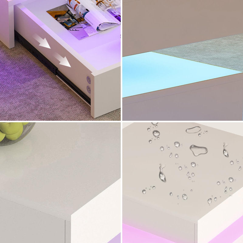 Modern Living Room White LED Coffee Table With Drawer Storage