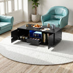 Modern Living Room Black LED Coffee Table With Cabinet Storage