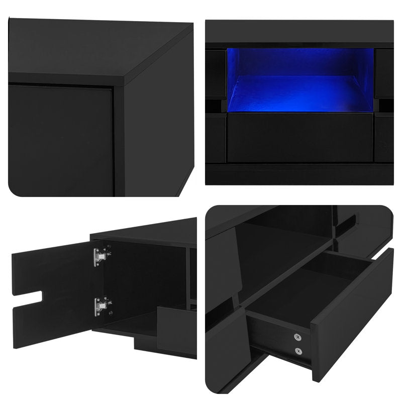 Modern Living Room Black LED Coffee Table With Cabinet Storage