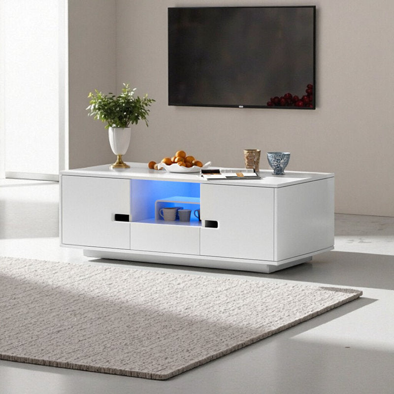 Modern Living Room White LED Coffee Table With Cabinet Storage