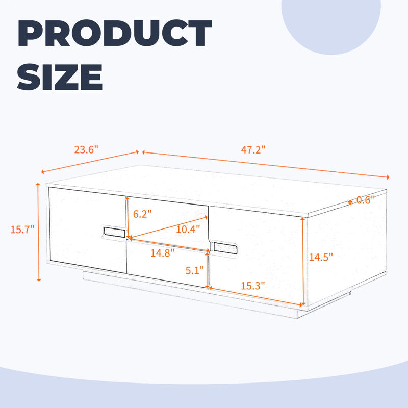 Modern Living Room White LED Coffee Table With Cabinet Storage