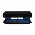 Minimalist Black LED Coffee Table With Rectangular Design & Shelf