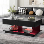 Minimalist Black LED Coffee Table With Rectangular Design & Shelf