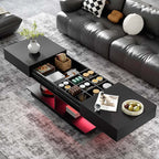 Minimalist Black LED Coffee Table With Rectangular Design & Shelf