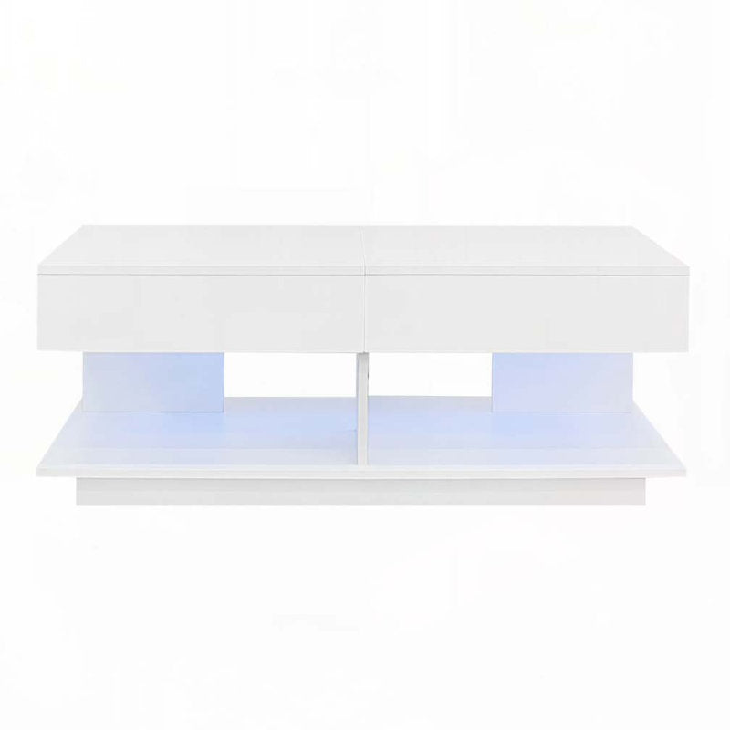 Minimalist White LED Coffee Table With Rectangular Design & Shelf