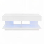 Minimalist White LED Coffee Table With Rectangular Design & Shelf