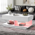 Minimalist White LED Coffee Table With Rectangular Design & Shelf