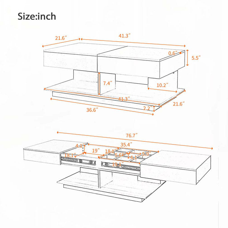 Minimalist White LED Coffee Table With Rectangular Design & Shelf
