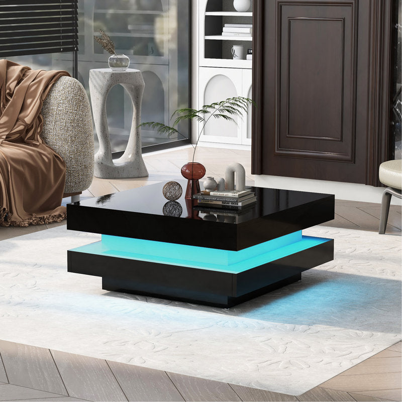 Square Black LED Coffee Table With Elegant Minimalist Style
