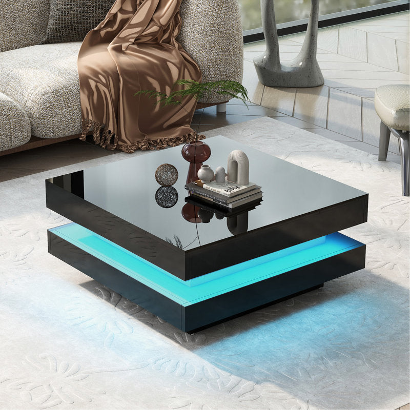 Square Black LED Coffee Table With Elegant Minimalist Style