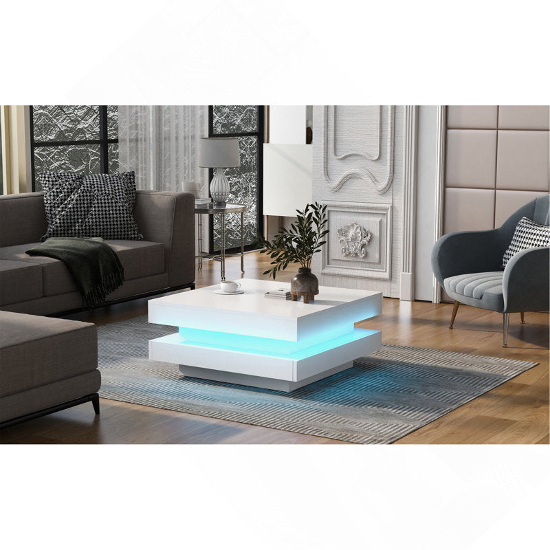 Square White LED Coffee Table With Elegant Minimalist Style