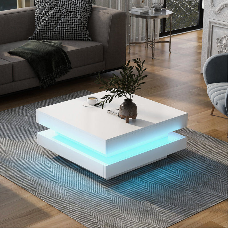 Square White LED Coffee Table With Elegant Minimalist Style
