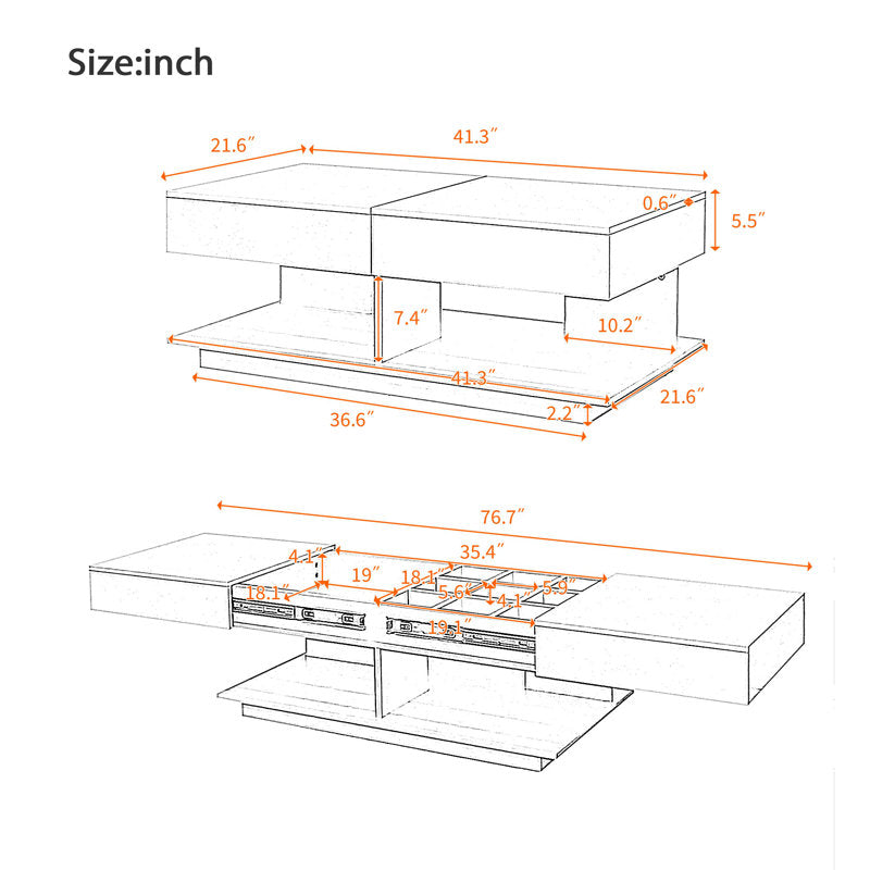 Contemporary Black LED Coffee Table With Display Shelf & Modern Style